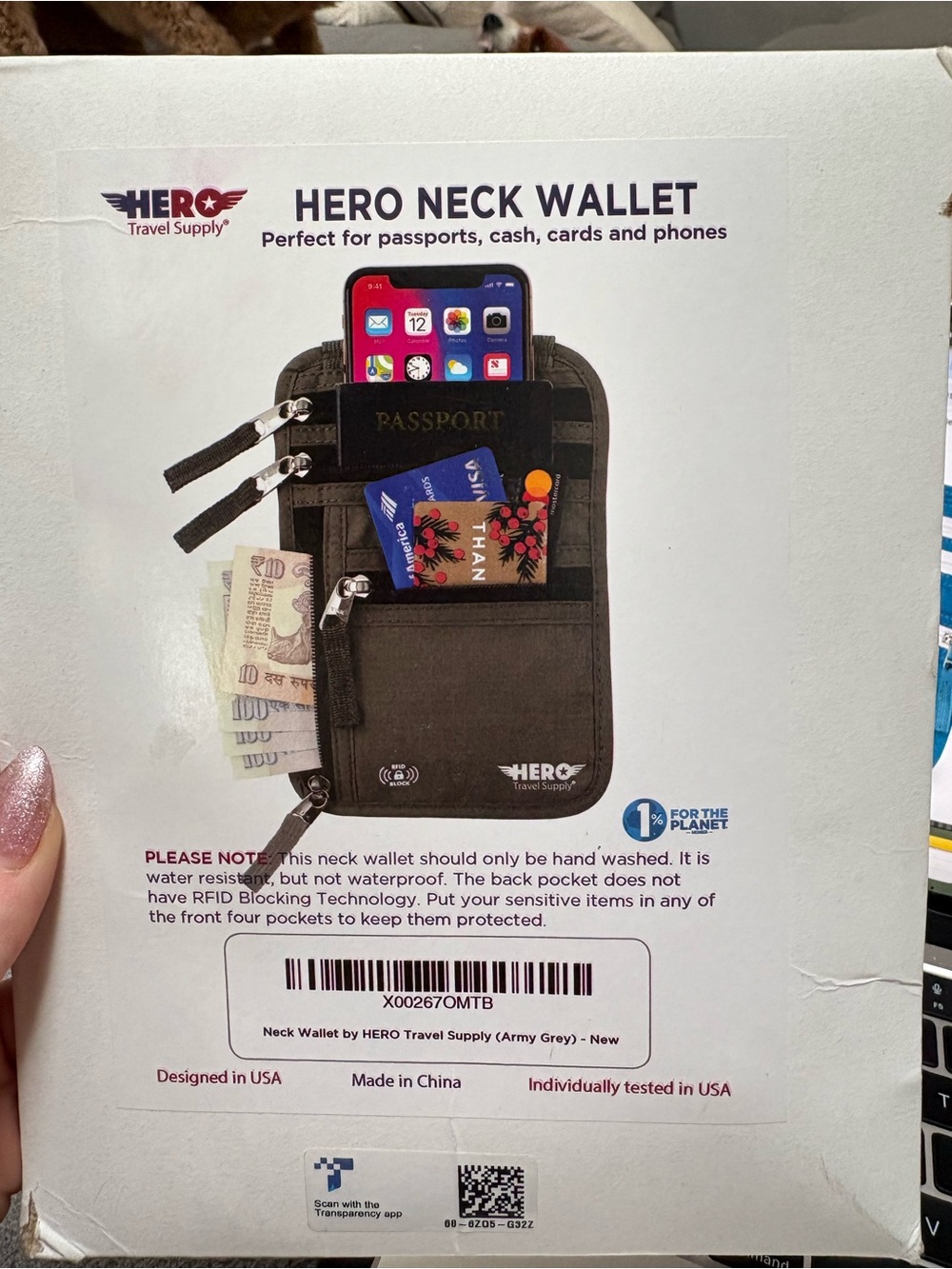 HERO Neck Wallet - Army Grey Travel Neck Pouch